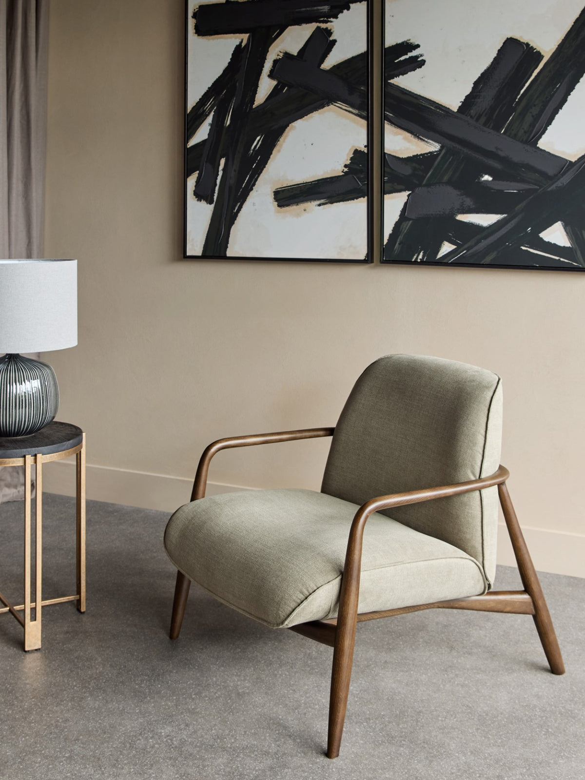 Calloway Occasional Chair With Wooden Arms Green Fabric