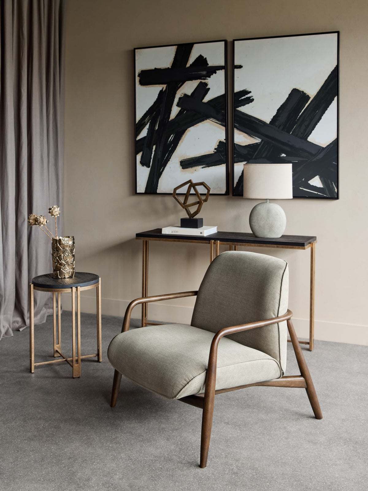 Calloway Occasional Chair With Wooden Arms Green Fabric