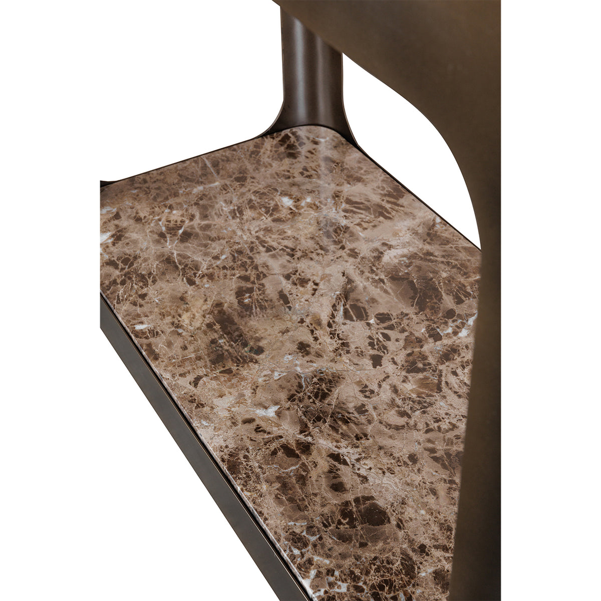Eden Smoked Bronze Metal and Glass Shelving Unit featuring Marble