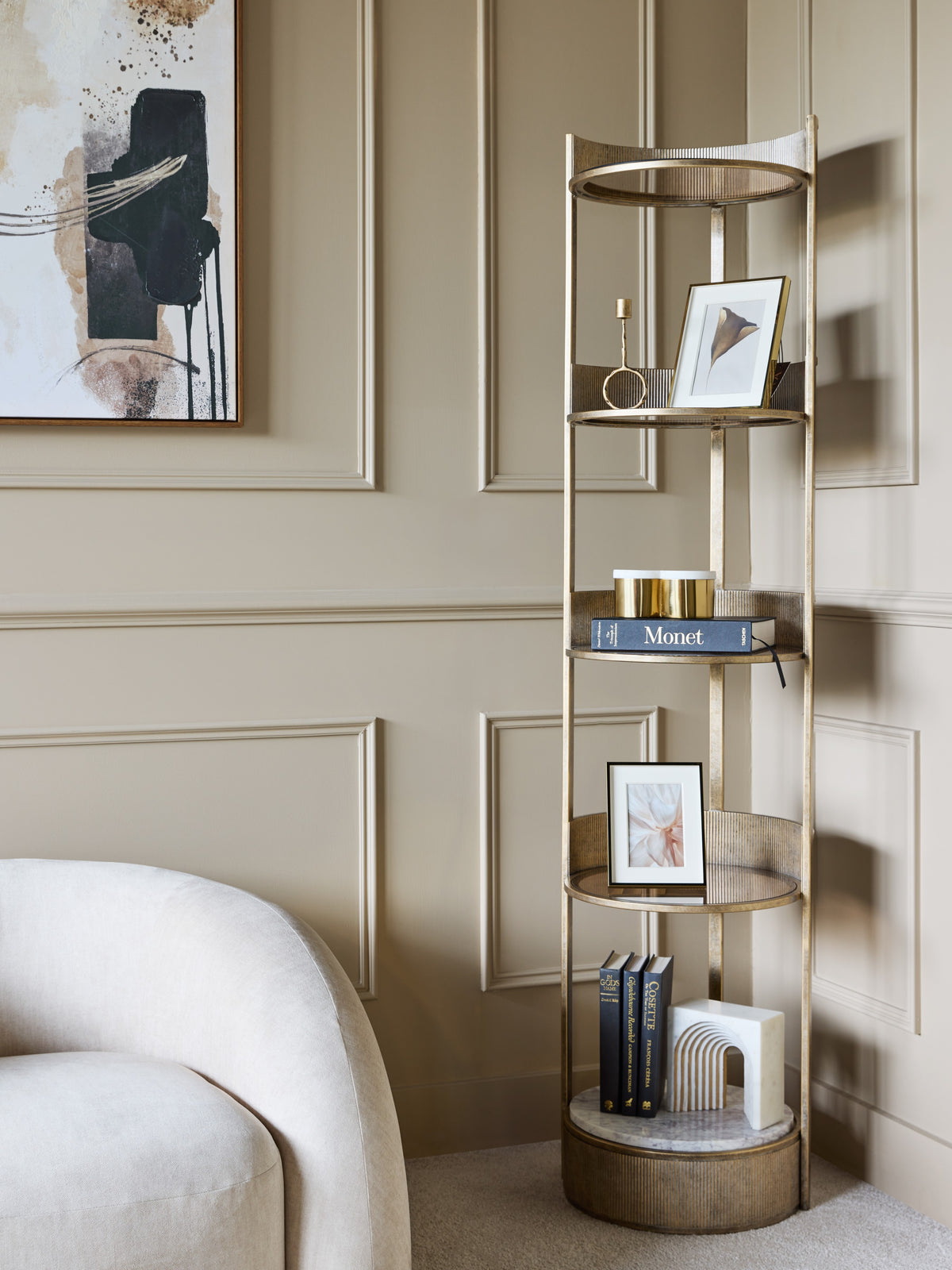 Monte Carlo Aged Gold Round Shelving Unit