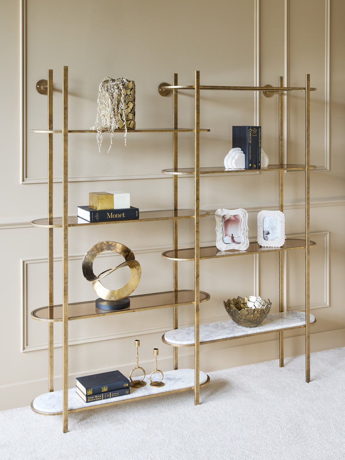 Monte Carlo Aged Gold Shelving Unit