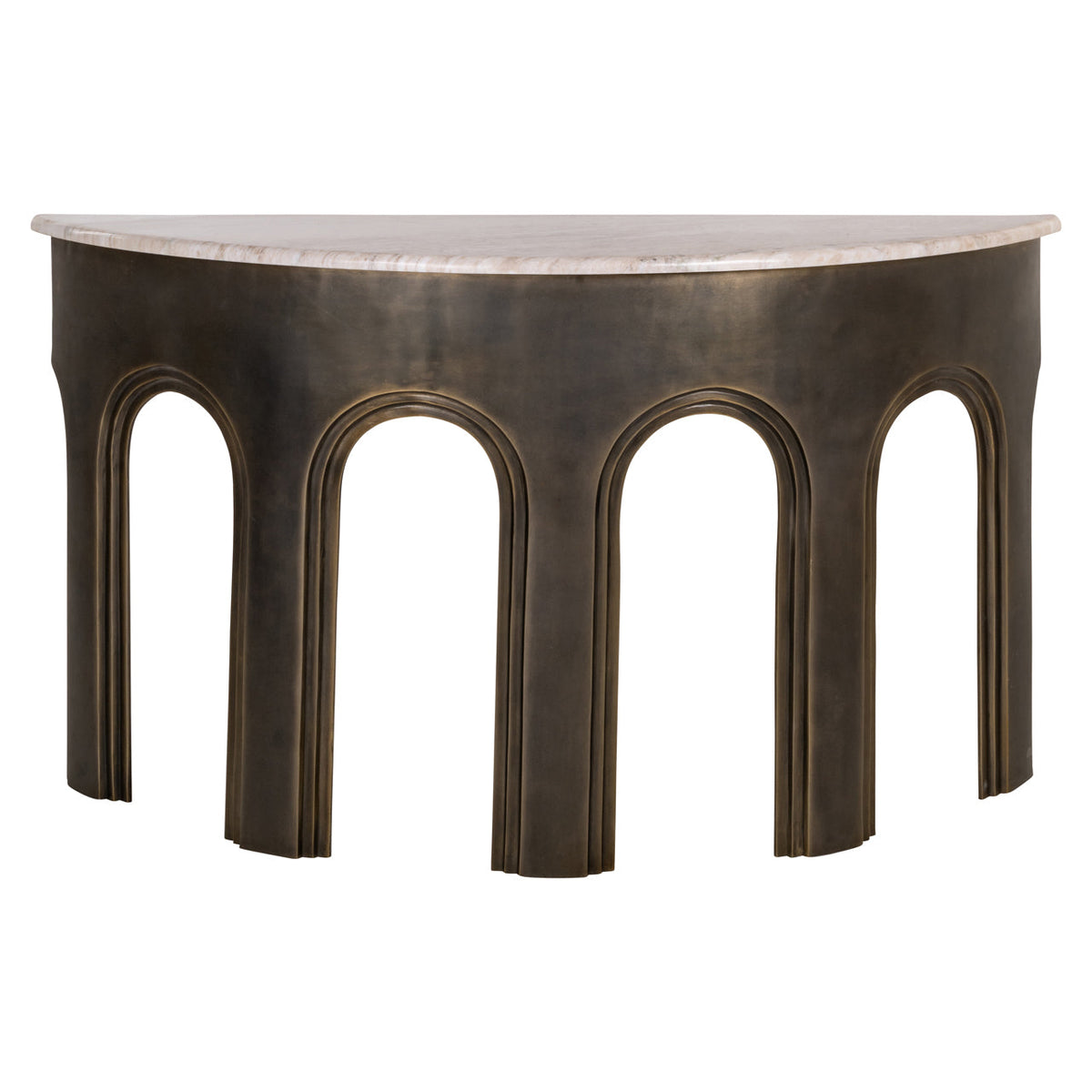 Arched Antique Brass & Marble Console Table