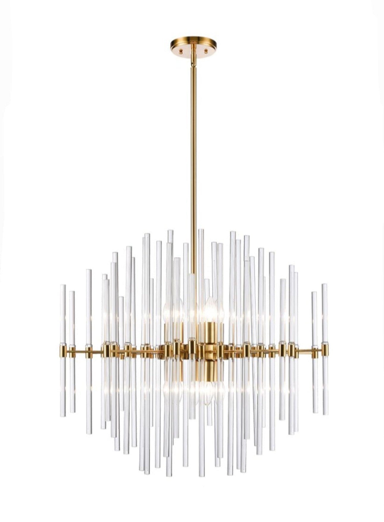 Aged Brass Glass Rod Chandelier