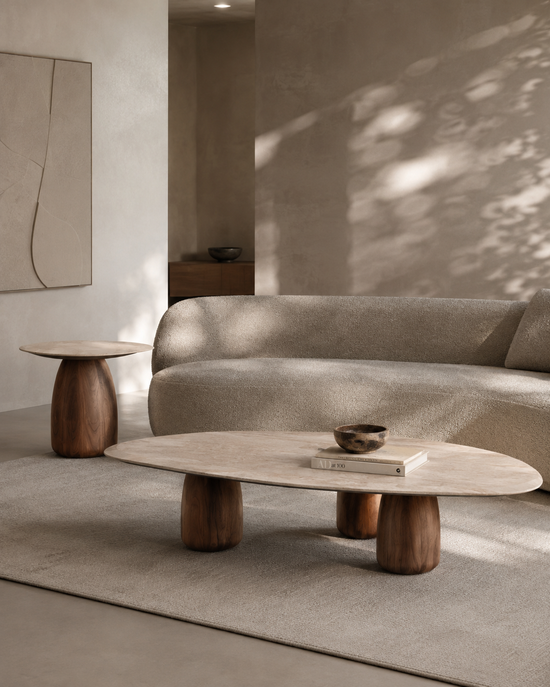 Basilca Coffee Table - Walnut Travertine