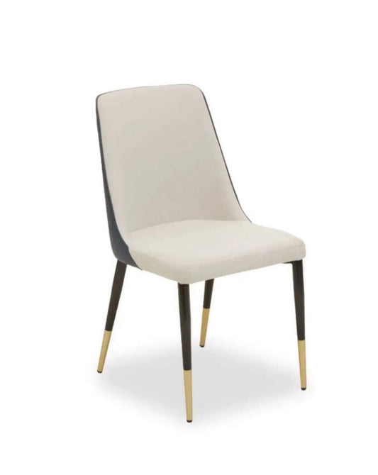 White Fabric Blue Leather Back Dining Chair