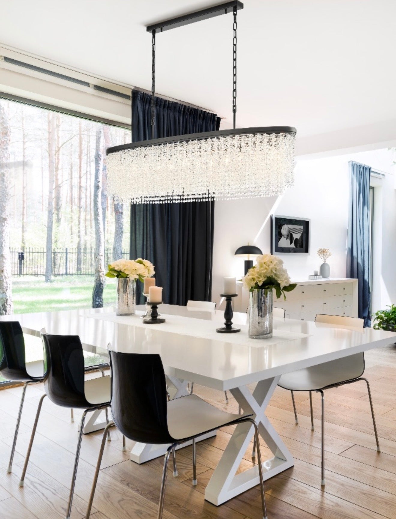 Matt Black Long Chandelier