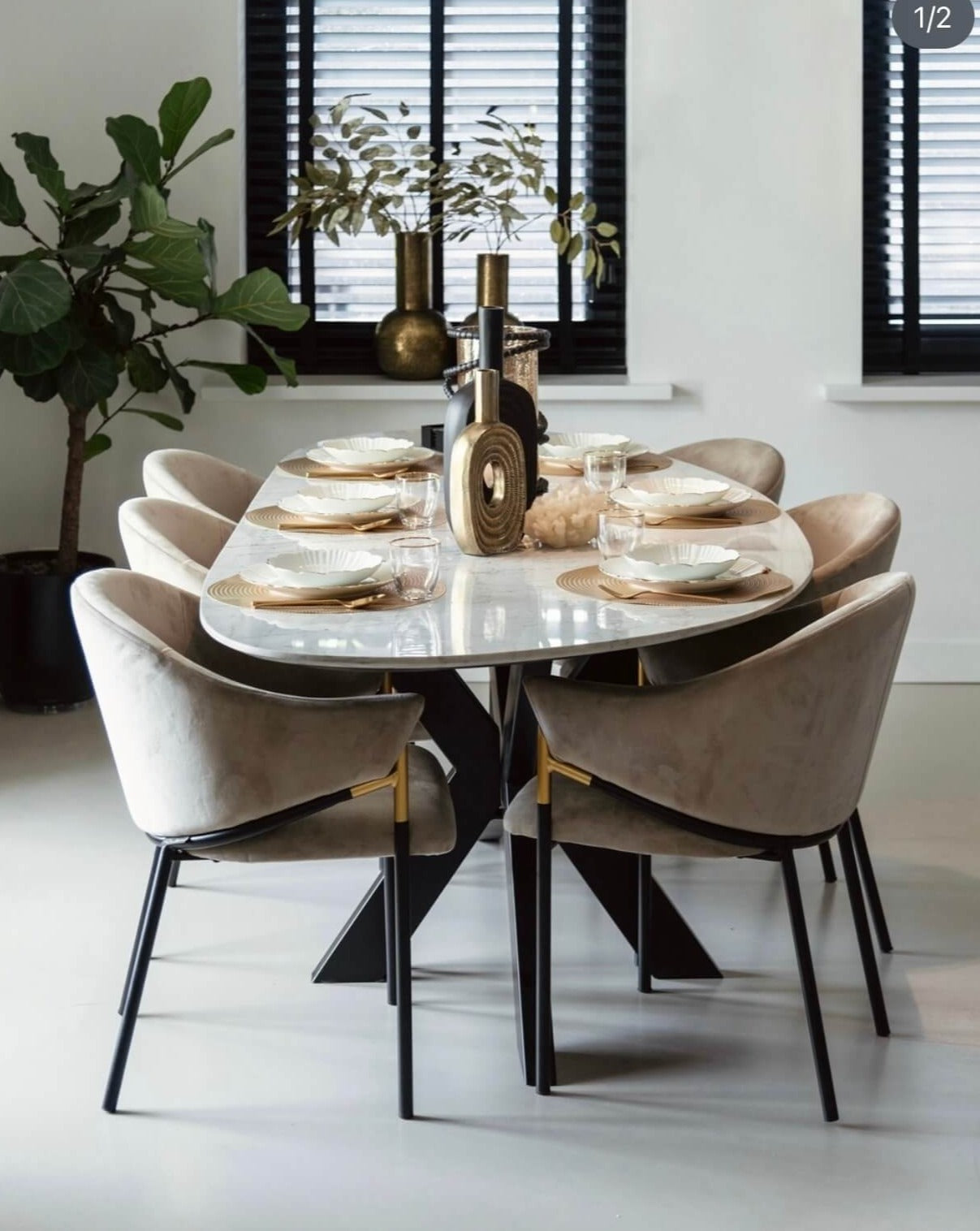 Tornado Dining Table in White Marble