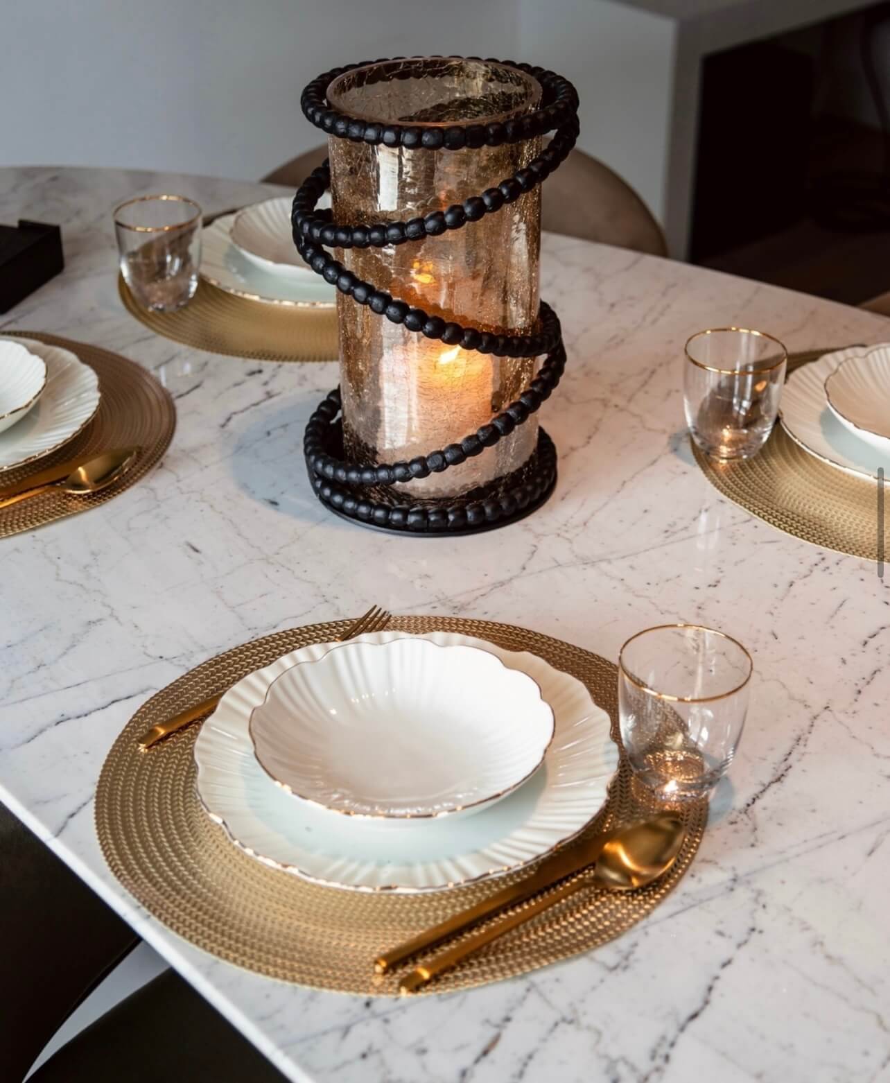 Tornado Dining Table in White Marble