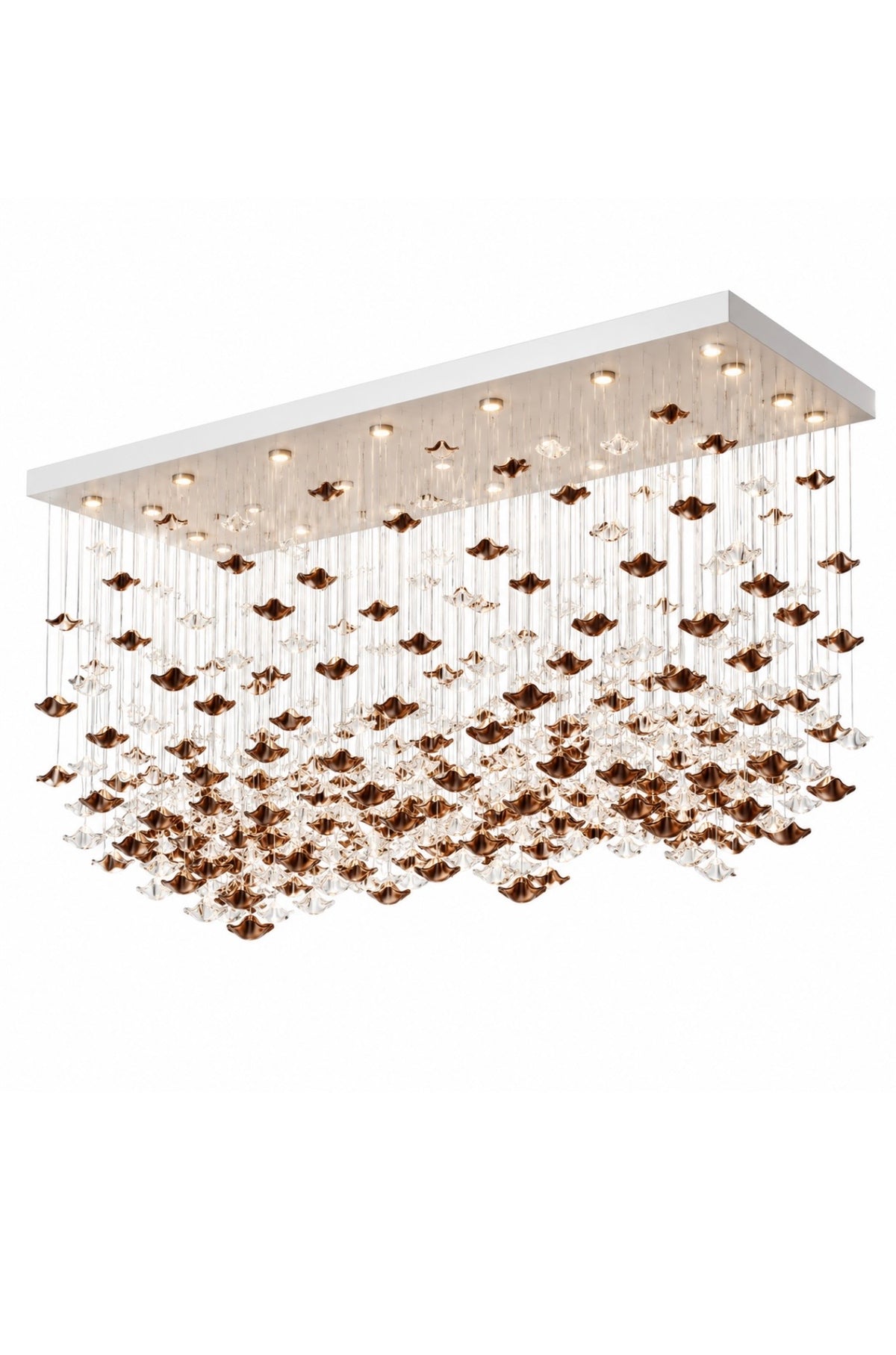 Falling Leaves rectangular bespoke chandelier in bronze and clear glass