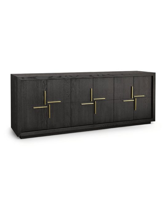 Textured Dark Brown Oak Veneered Sideboard
