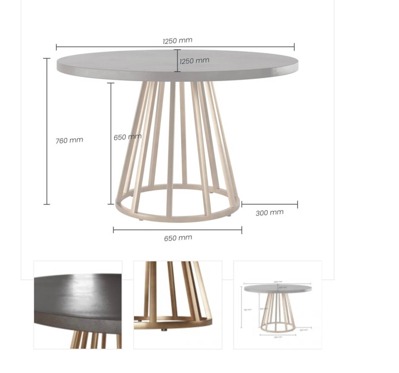 Dark Grey Concrete Top Round Dining Table
