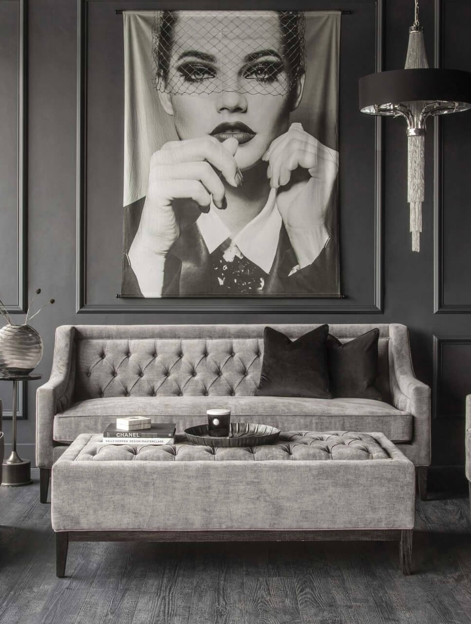 Luxe Warm Grey Fabric Ottoman
