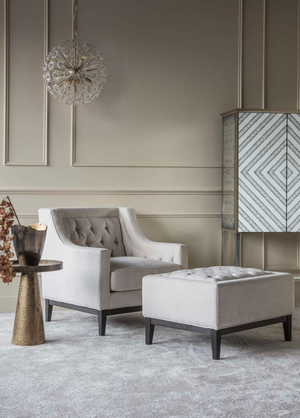 Luxe Ivory Fabric Armchair