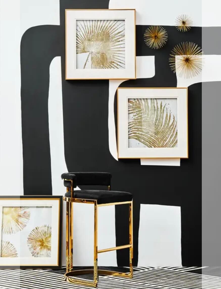 Black Velvet Gold Barstool