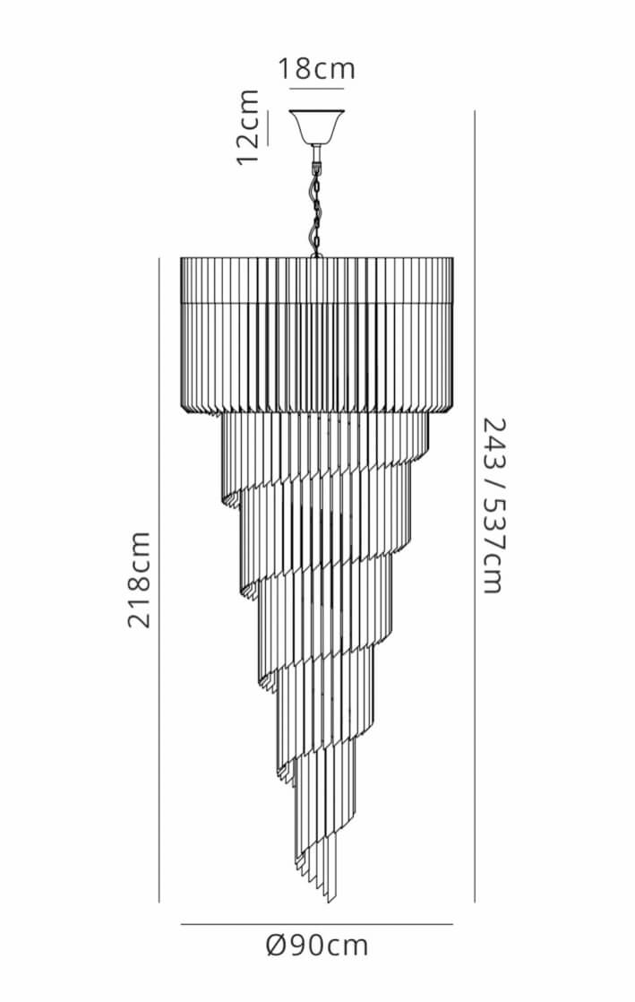 Chelsea Sculpted Glass Nickel Smoke Stairwell Chandelier