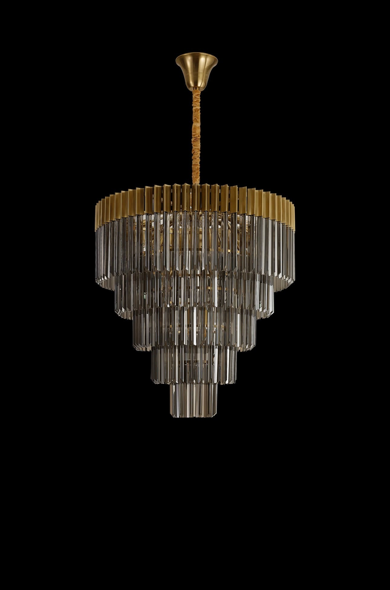Chelsea Sculpted Glass Brass Smoke Drop Chandelier