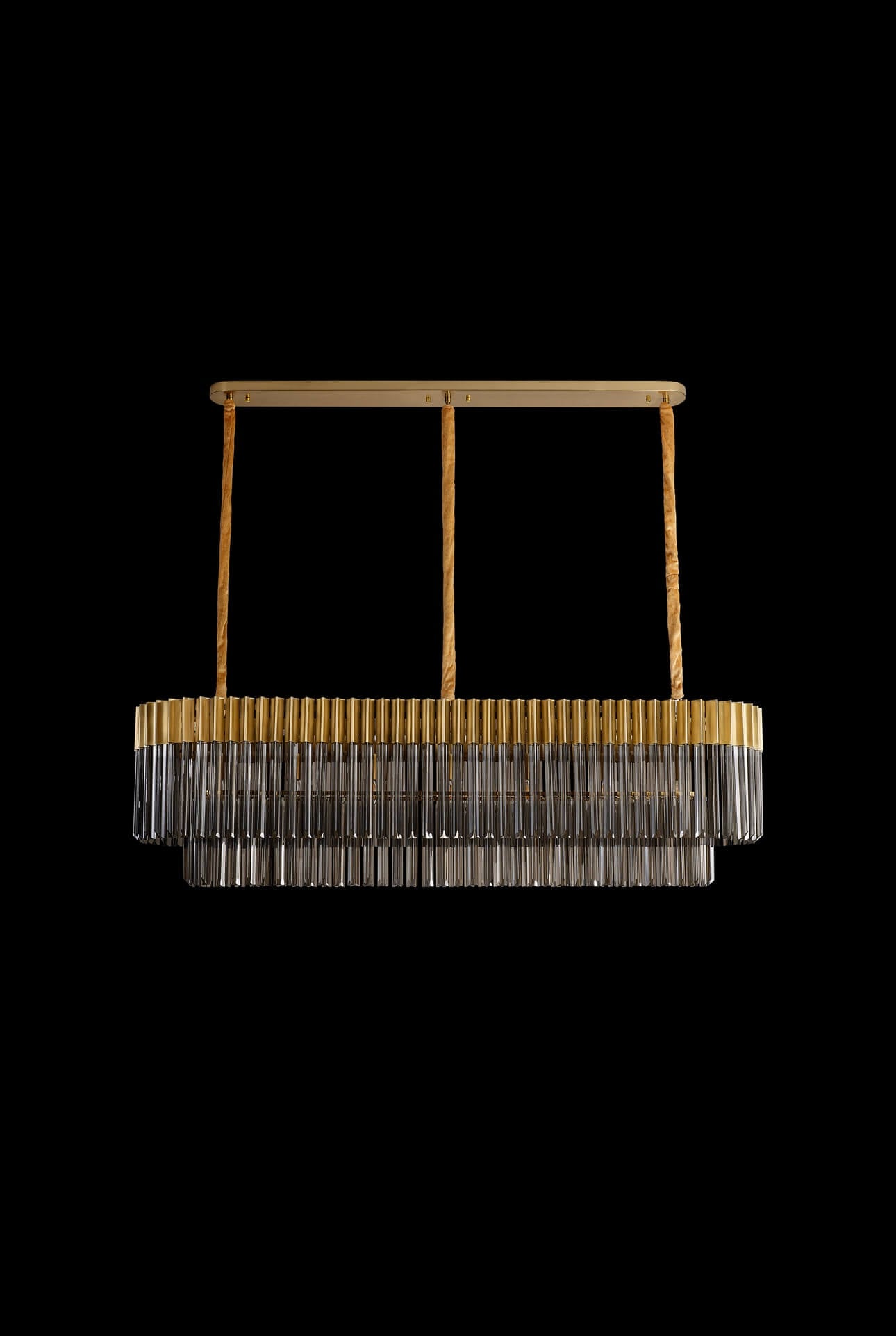 Chelsea Sculpted Glass Brass Smoke Long Chandelier