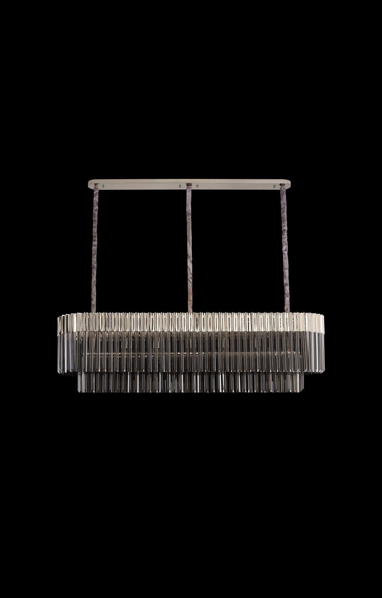 Chelsea Sculpted Glass Nickel Smoke Long Chandelier