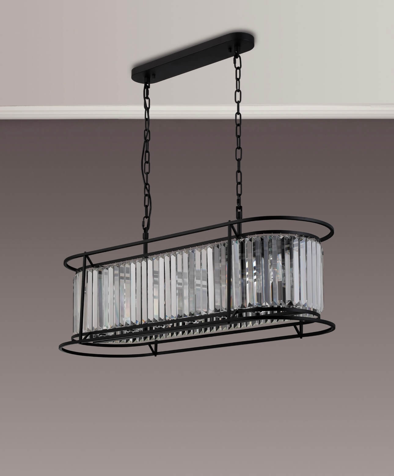 Pentagon Satin Black Oval Chandelier