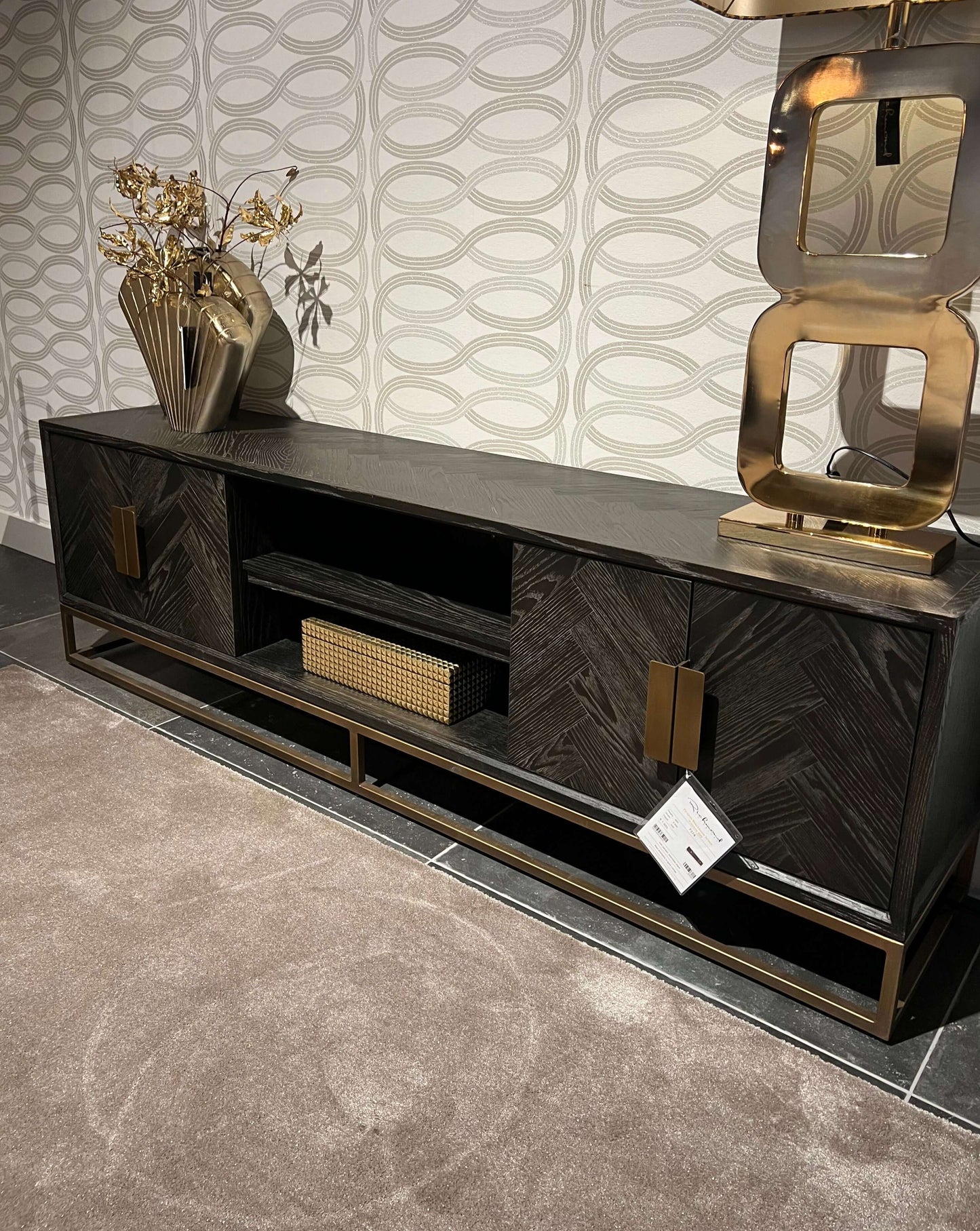 Black Herringbone Brass Media Unit