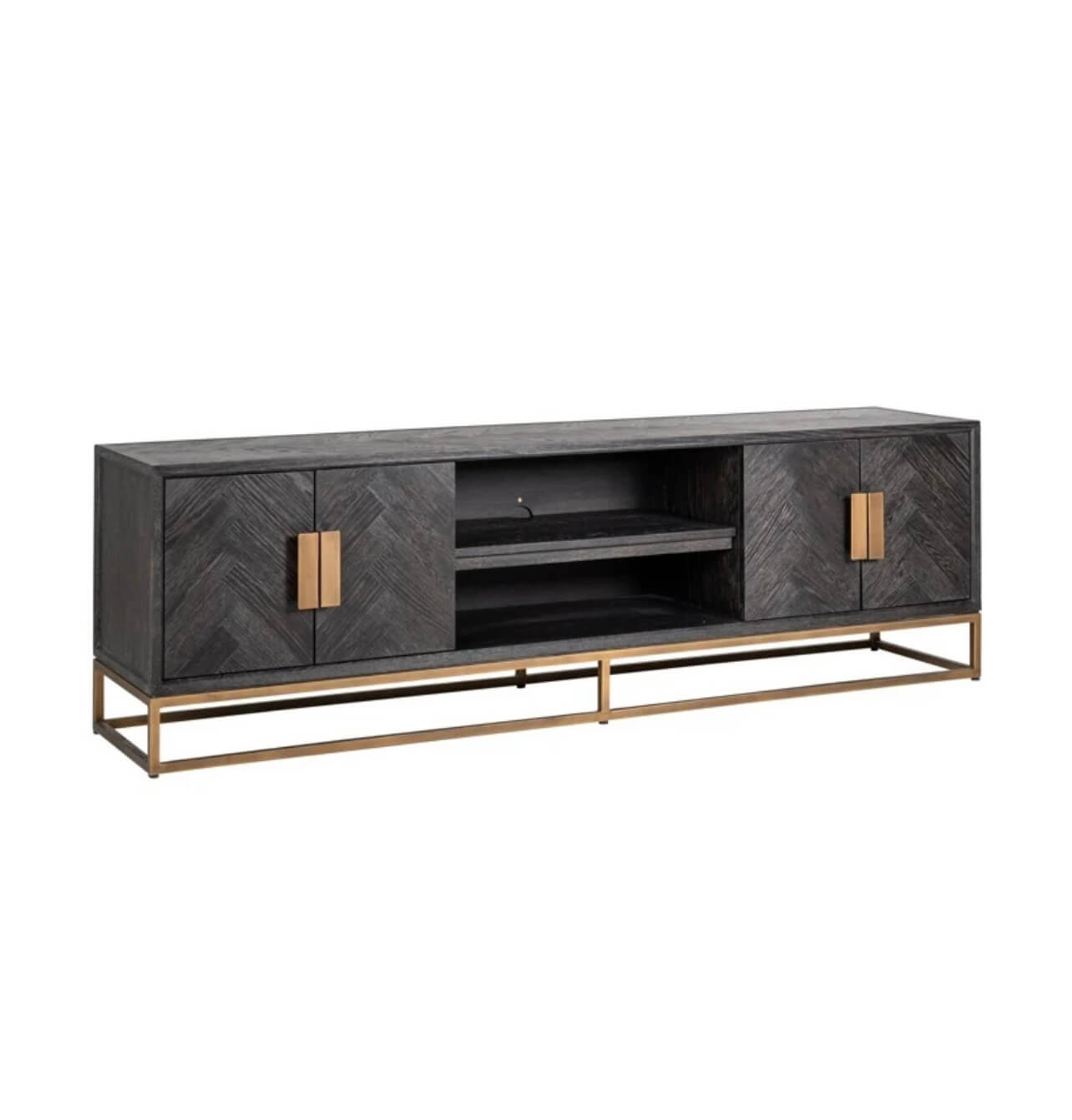 Black Herringbone Brass Media Unit