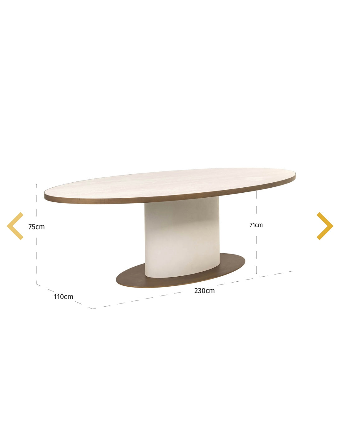 Oval Ceramic Brass Detailed Dining Table