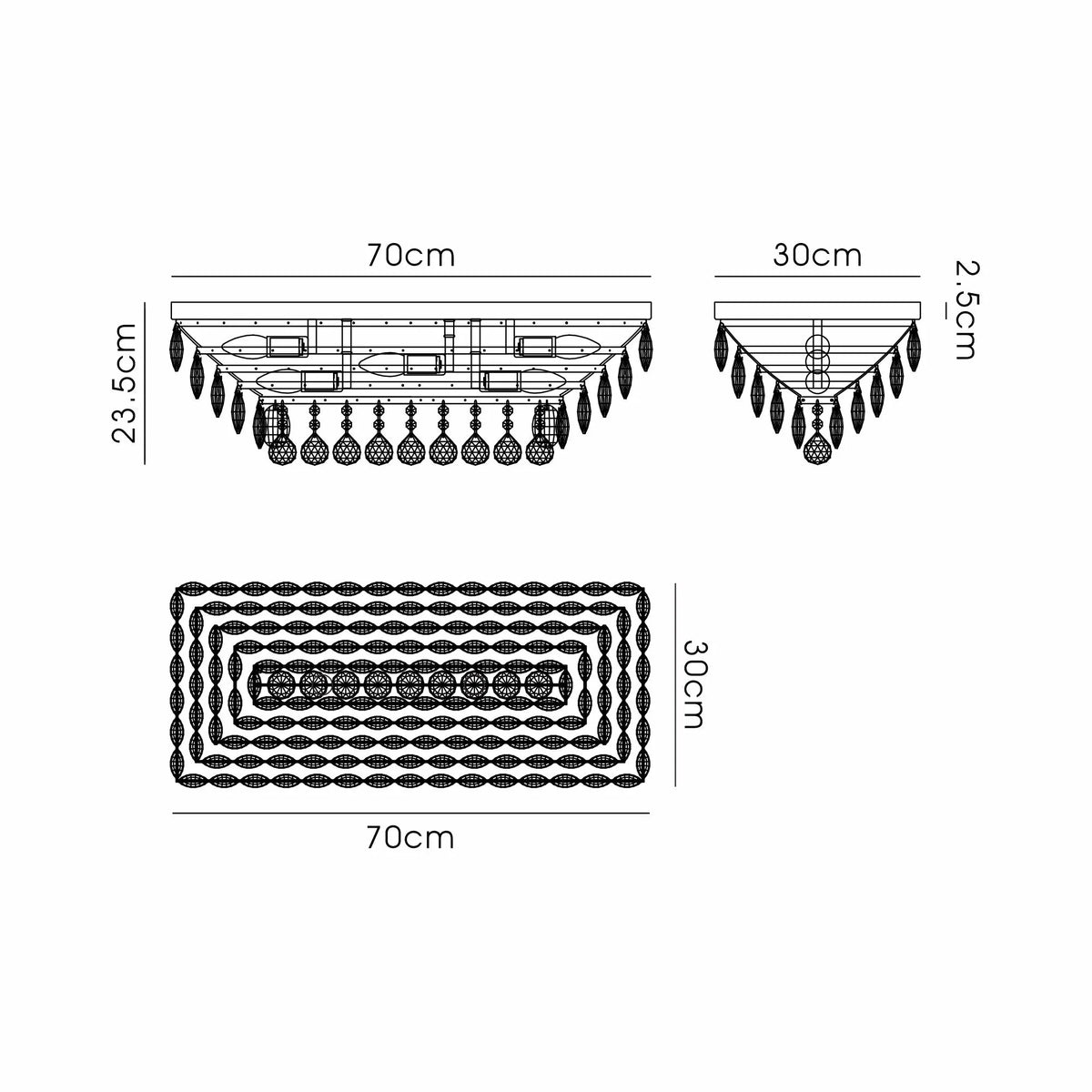 Orlune 70cm Linear Flush Chandelier