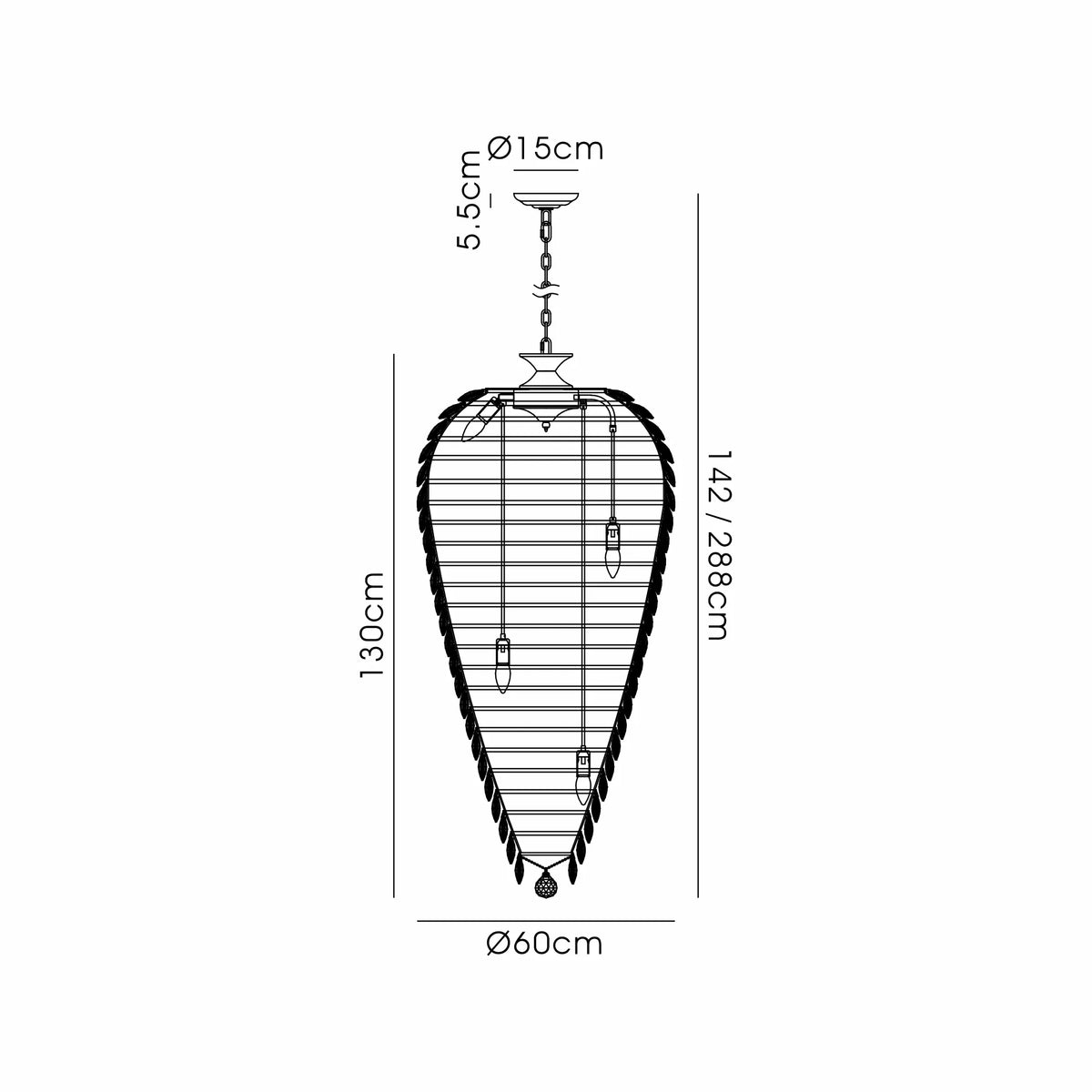 Orlune 60cm Tall Acorn Chandelier