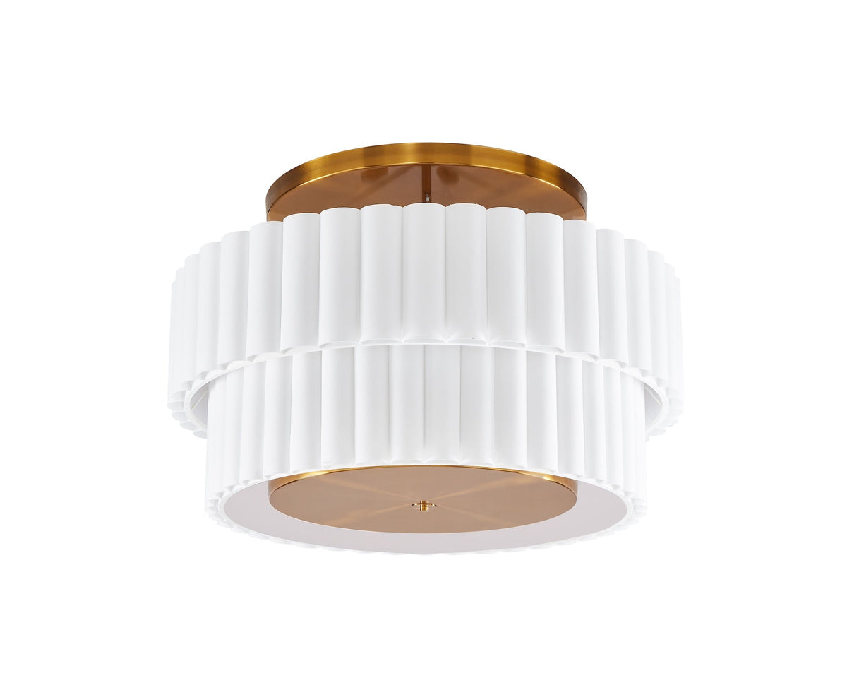 Liang & Eimil Ventus Ceiling Lamp - Brushed Antique Brass/Off White Linen Shade
