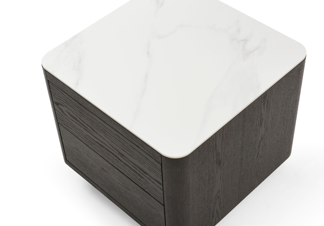 Coin Bedside Table - Smoke Oak & Marble