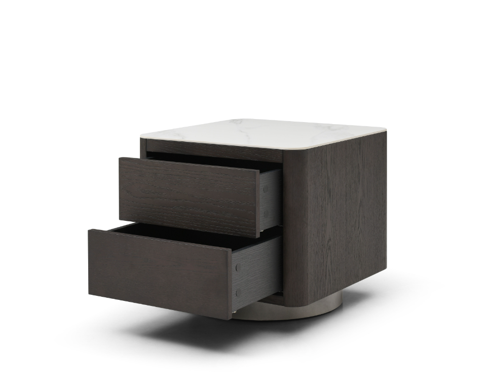 Coin Bedside Table - Smoke Oak & Marble