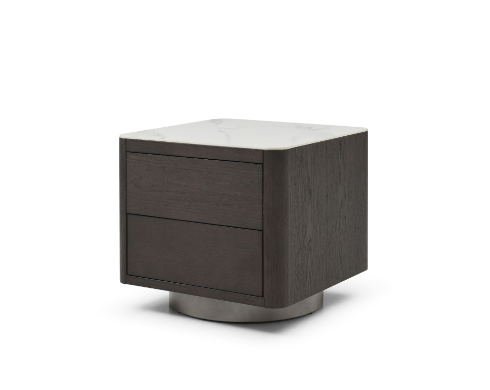 Coin Bedside Table - Smoke Oak & Marble