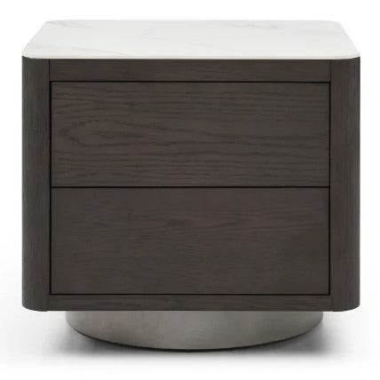 Coin Bedside Table - Smoke Oak & Marble