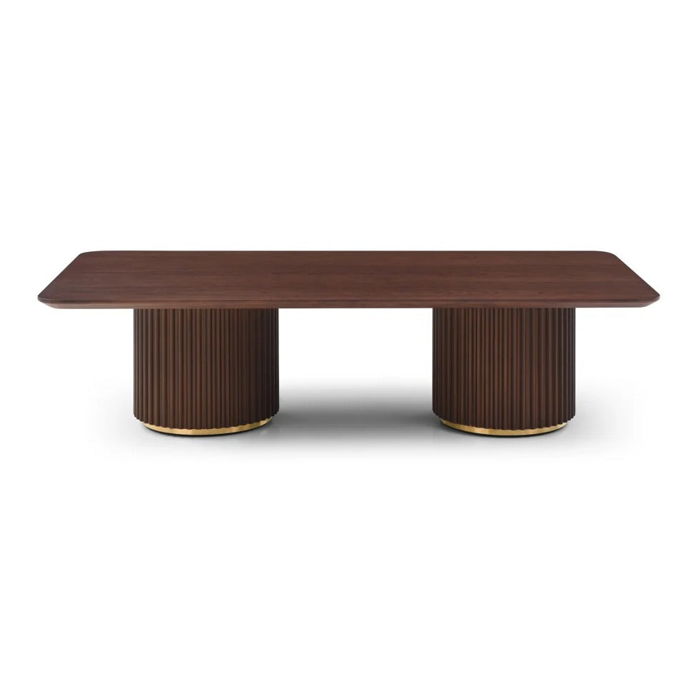 Lantine Coffee Table - Double Pedestal - Walnut & Brass