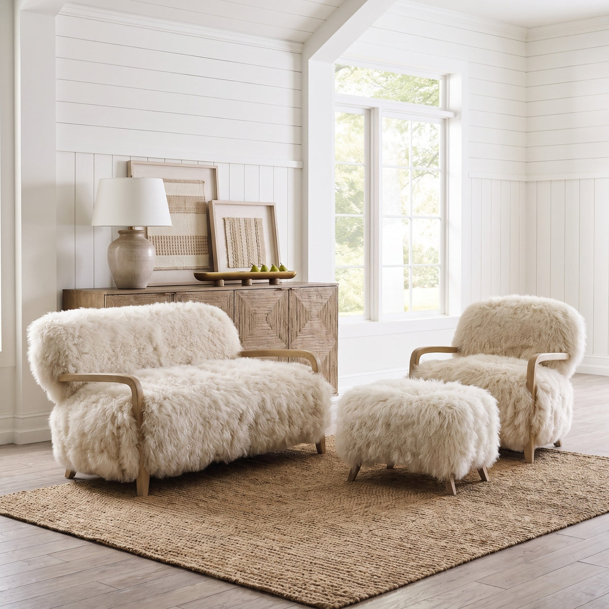 Lucca Natural Real Long Sheepskin Accent Chair