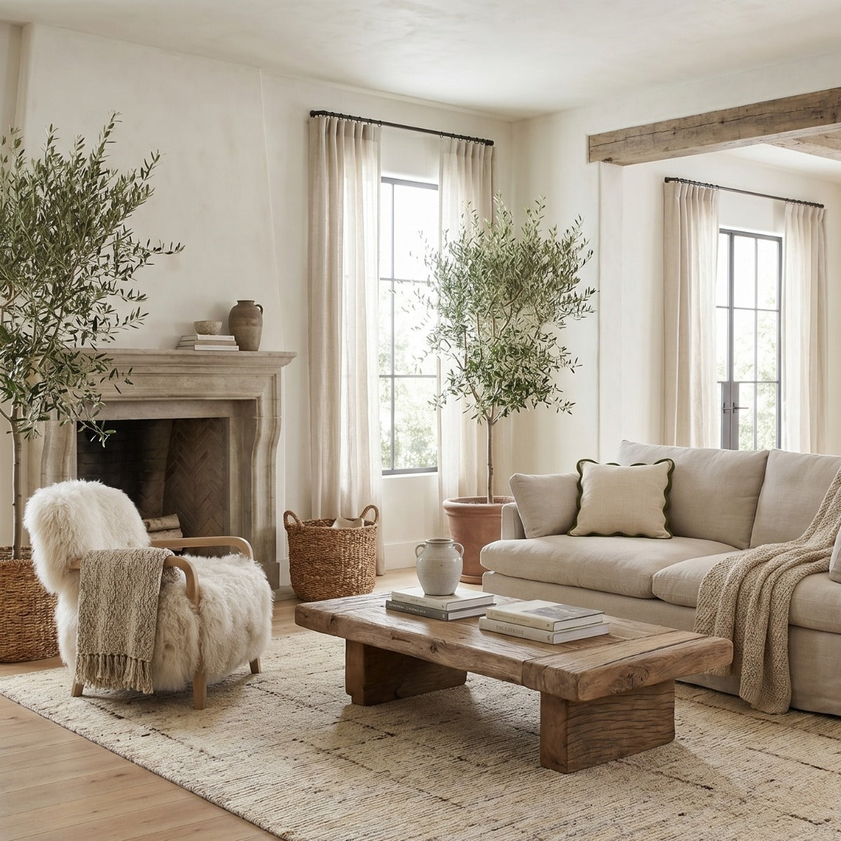 Lucca Natural Real Long Sheepskin Accent Chair