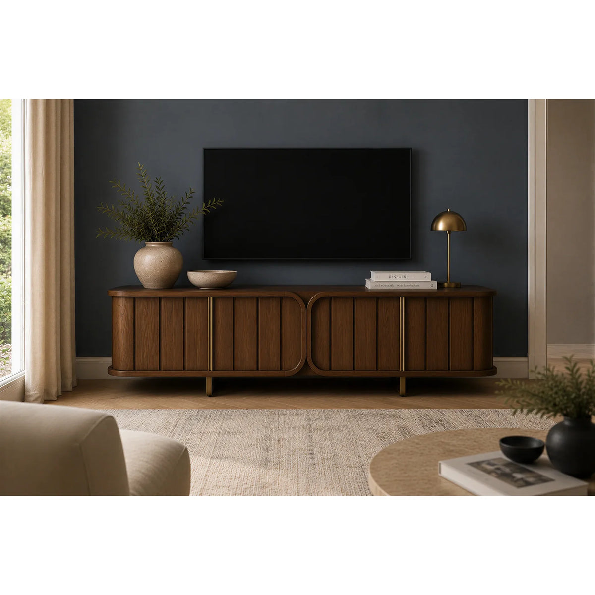 Fluted Caramel Oak Media Unit