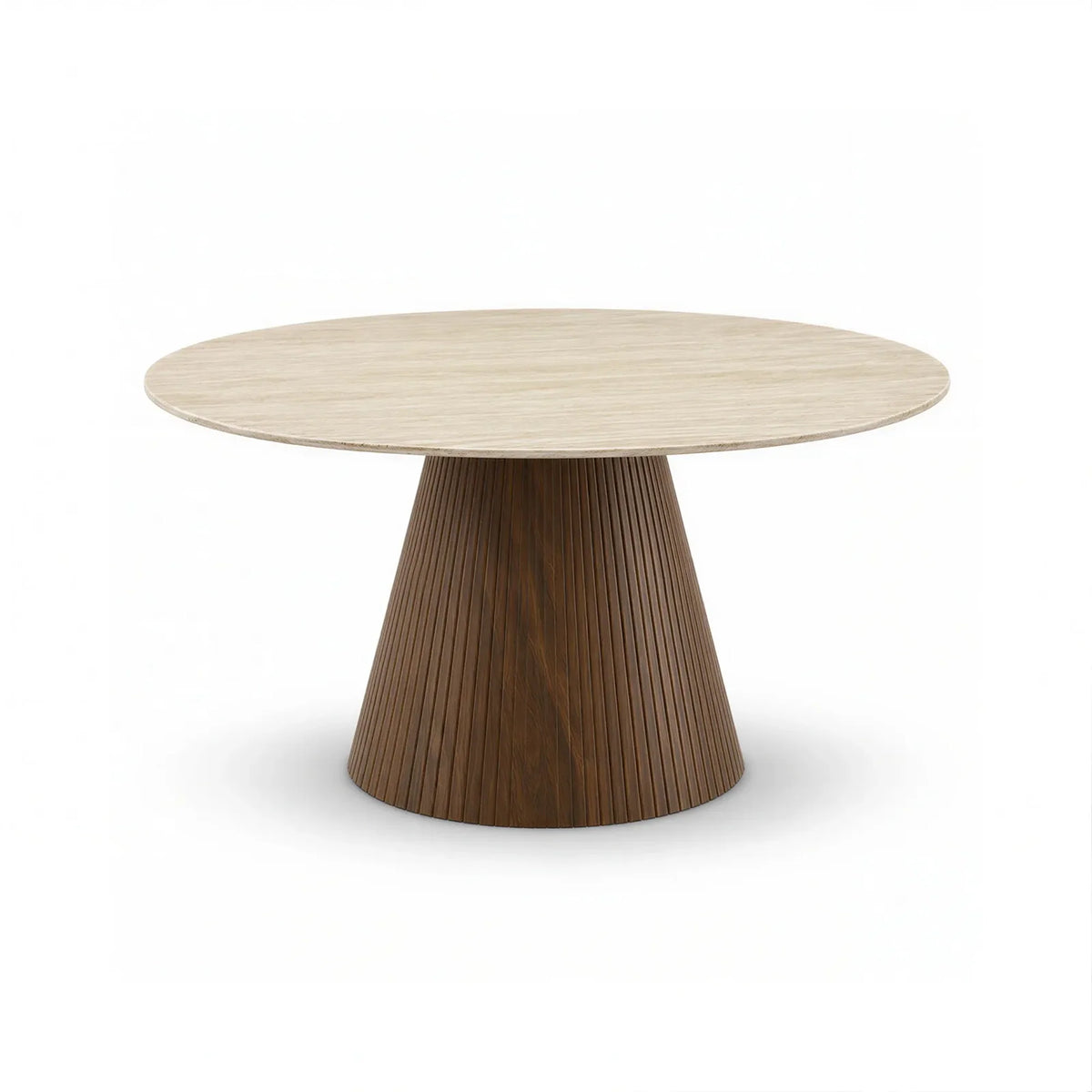 Round Stone Top Dining Table with Walnut Base