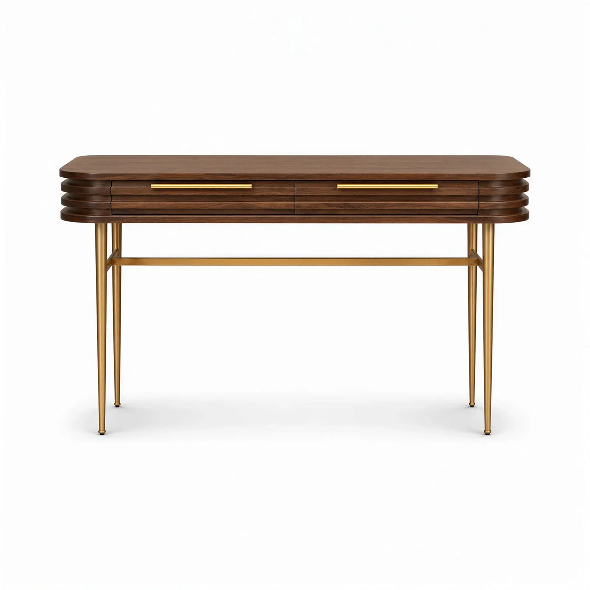 Natural Walnut & Brass Console Table
