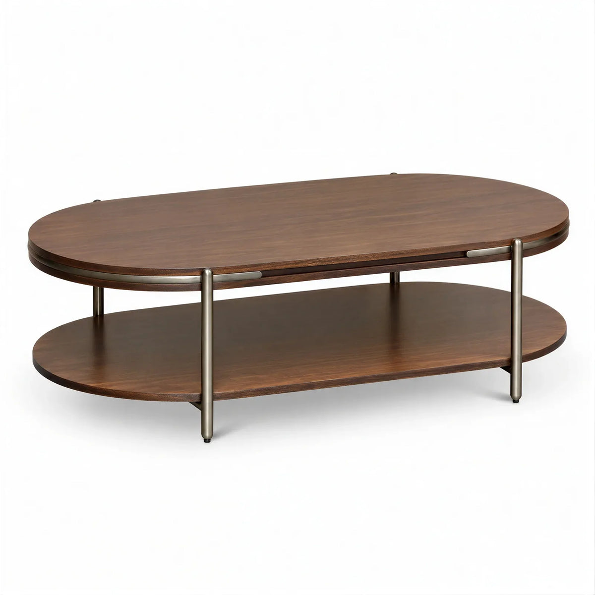 Oval Walnut Coffee Table with Lower Shelf
