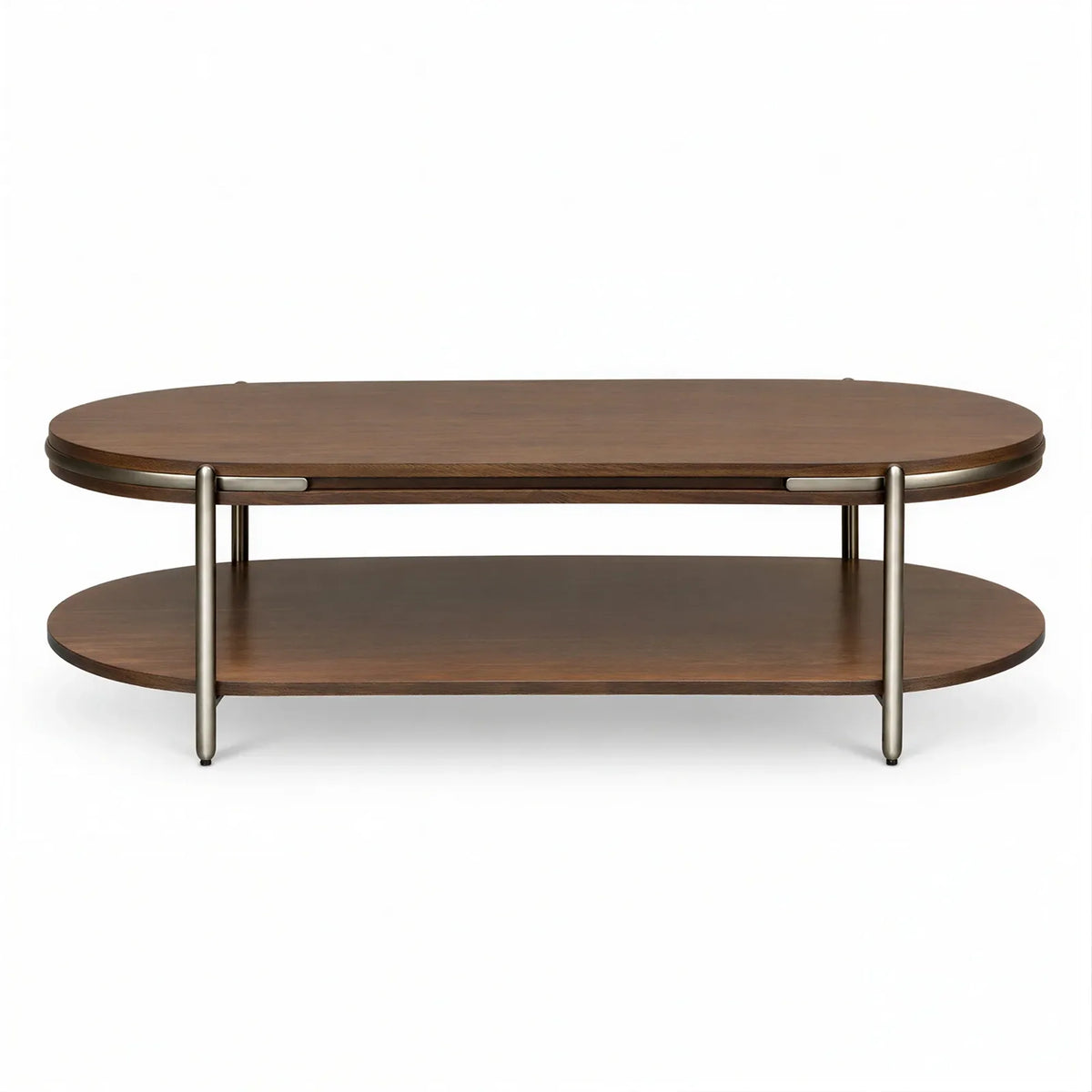 Oval Walnut Coffee Table with Lower Shelf