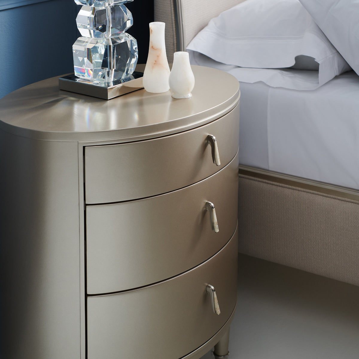 Bellagio Oval 3 Drawer Bedside Table