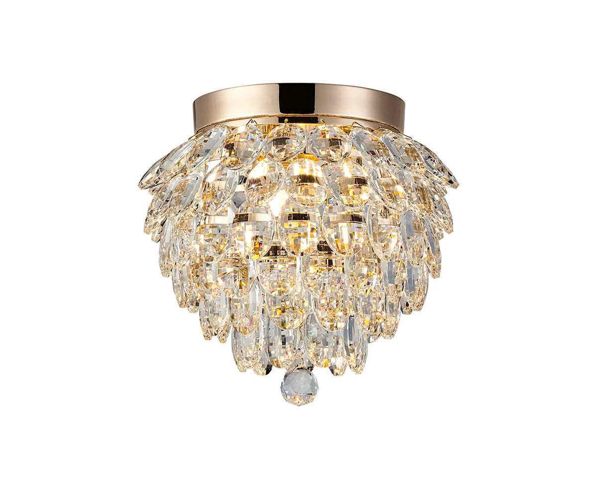 Orlune 25cm IP44 crystal flush ceiling light in French gold