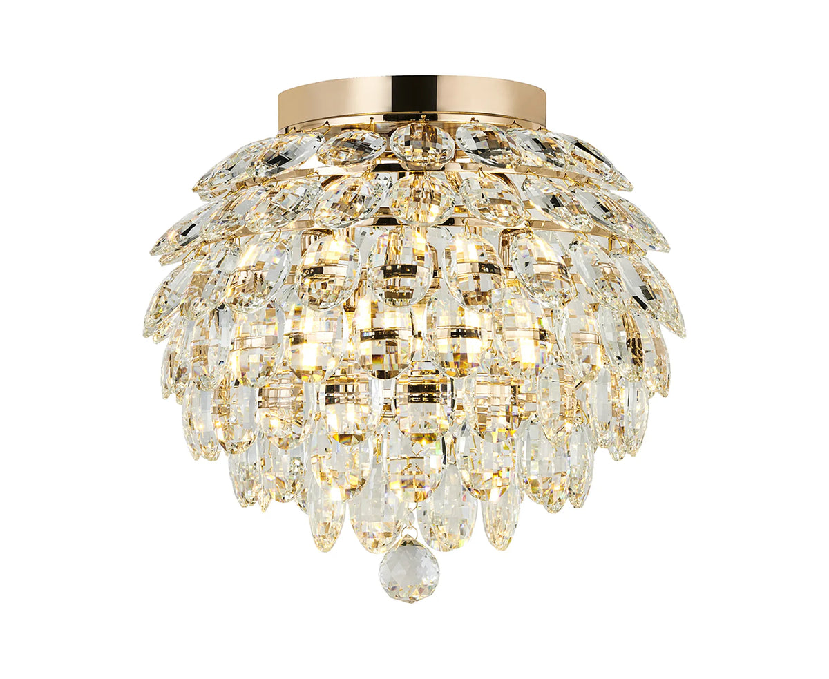 Orlune IP44 crystal flush bathroom ceiling light in French gold