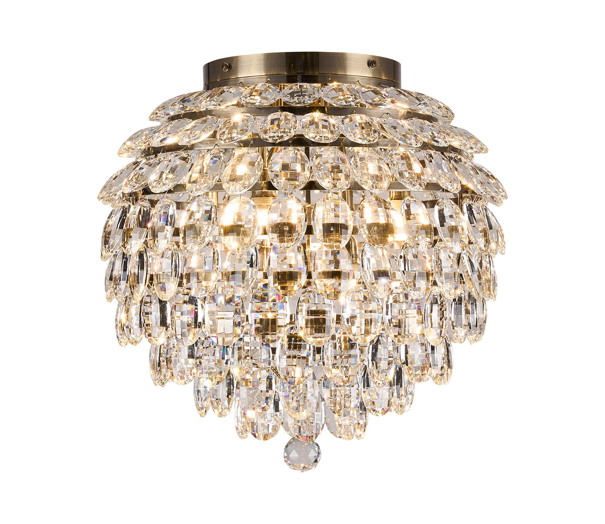 Orlune 45cm IP44 crystal flush ceiling light in antique brass