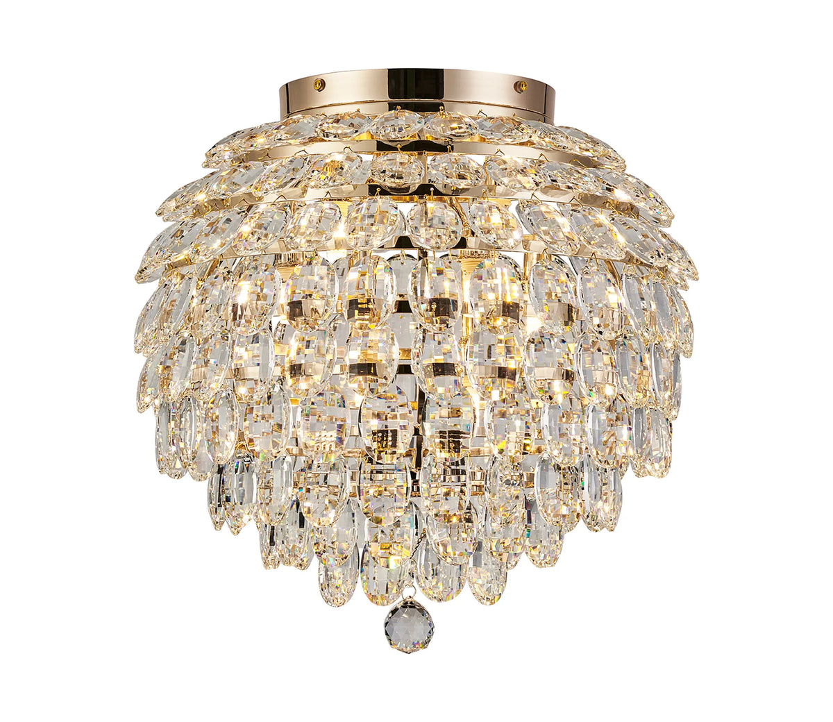 Orlune 45cm IP44 crystal flush ceiling light in French gold