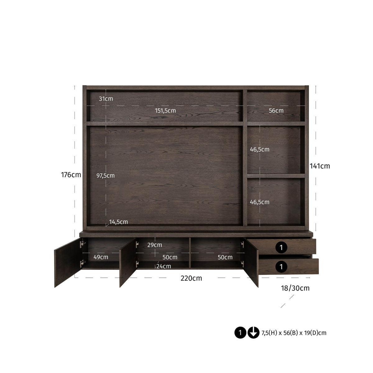 Lacey Brown 3 Door 2 Drawer Media Unit