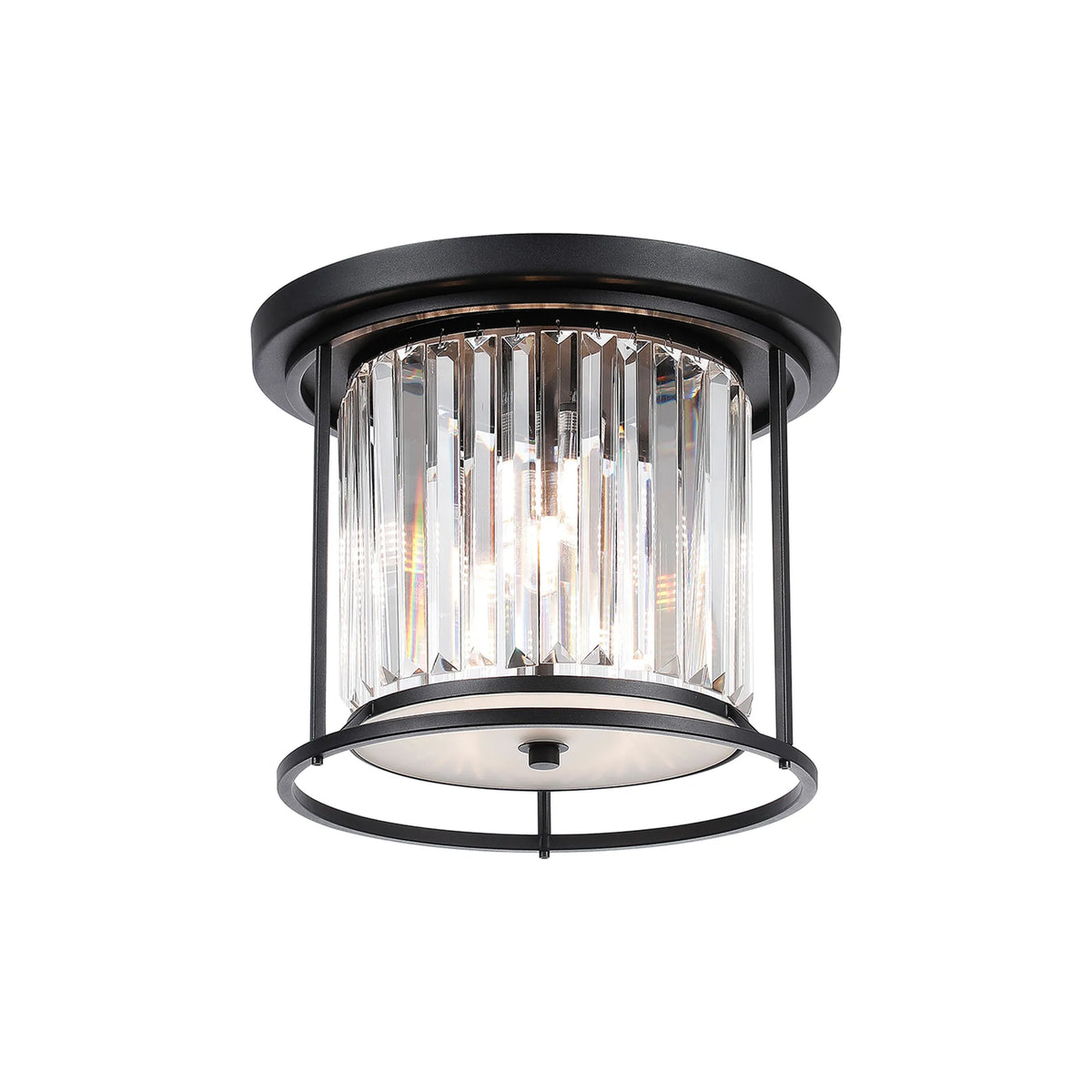 Marylebone IP44 crystal flush light in satin black