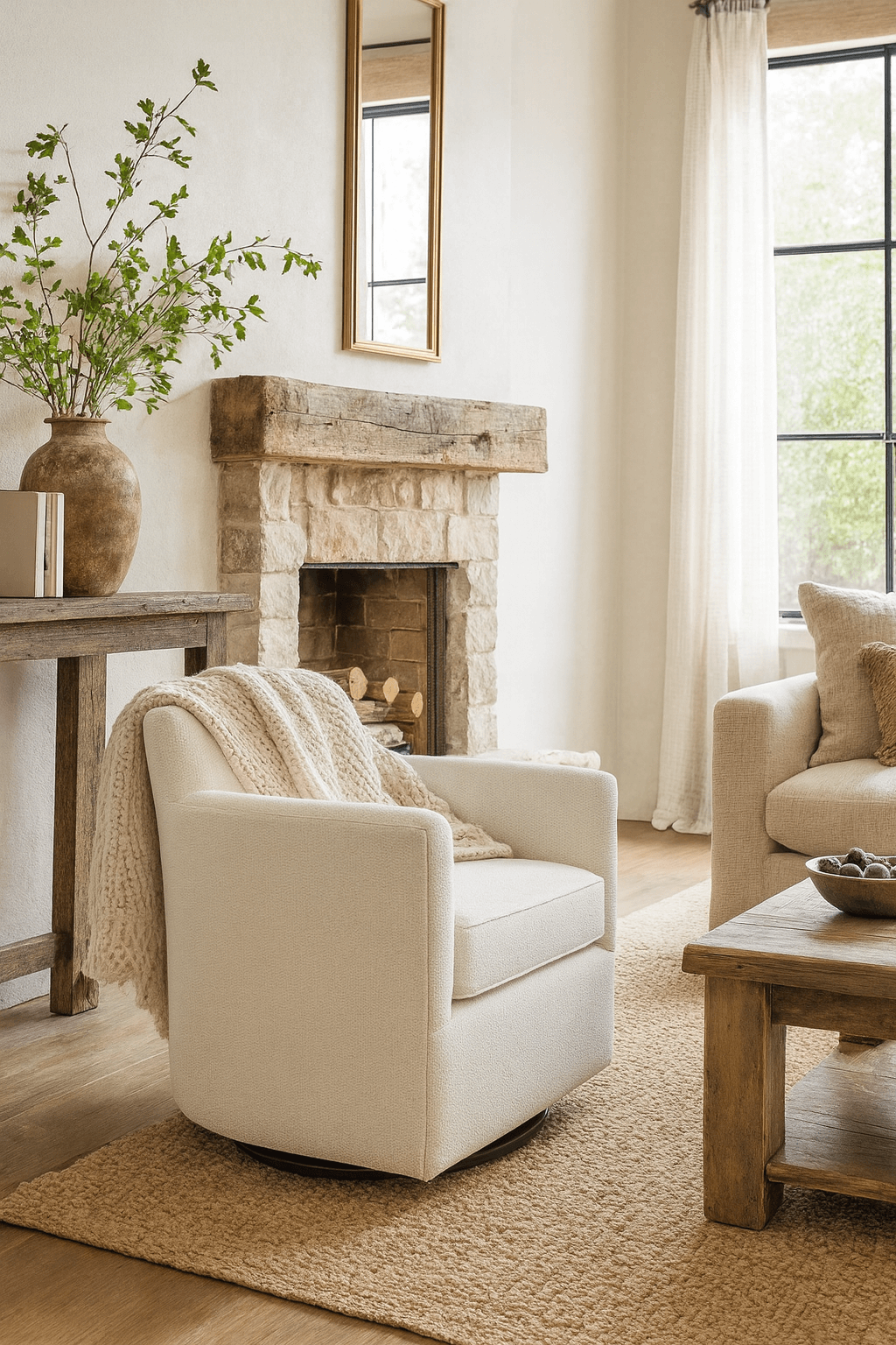 Fiora Off-White Swivel Chair