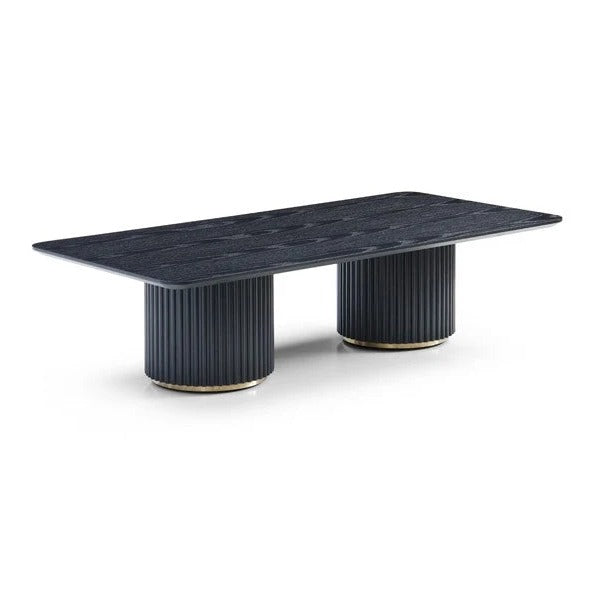 Lantine Coffee Table - Double Pedestal - Black Oak & Brass